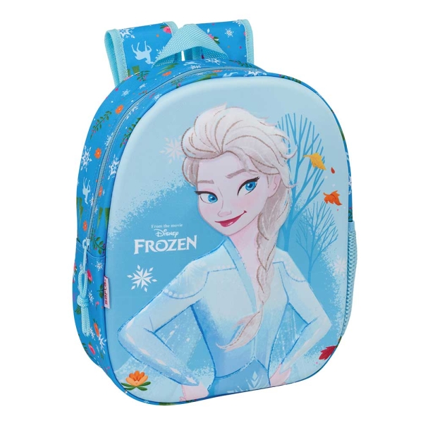 Safta Frozen 3D Mochila 3D - Portabotellas - Hombreras Acolchadas - Asa de Mano Superior - 27x33x10cm - Color Azul Claro