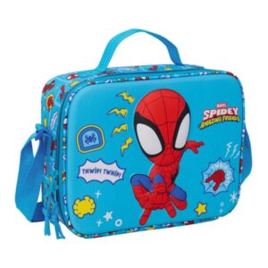 Safta Spidey Bolsa Isotermica Porta Alimentos - Frontal 3D - Cremallera - Bandolera Ajustable - Asa de Mano - 25x19.5x9cm - Color Azul