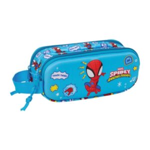 Safta Spidey Portatodo 3D - 2 Compartimentos con Cremallera - Asa Lateral - Capacidad 1L - 21x8x6cm - Color Azul