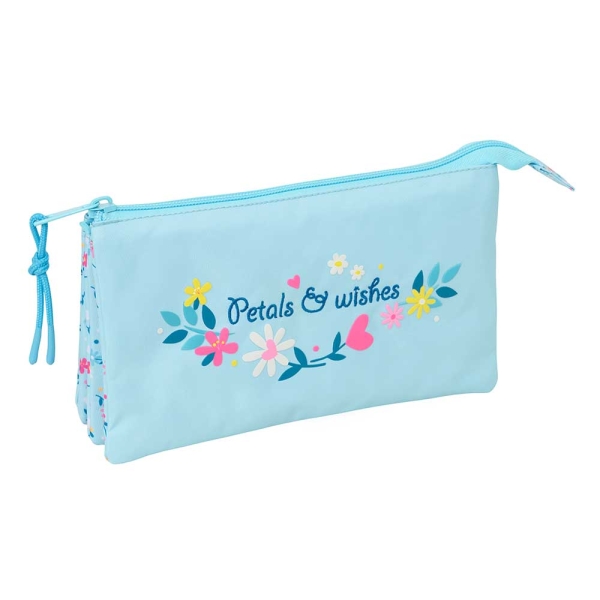 Safta Blackfit8 Petalos Portatodo - 3 Compartimentos con Cremallera - Bolsillo Interior Central - 22x12x3cm - Color Azul Claro