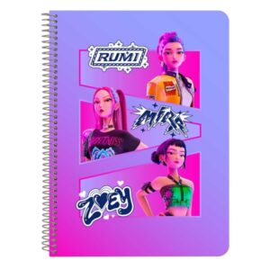 Safta K-Pop Demon Hunters Libreta con Espiral - Formato Cuarto - 80 Hojas de 80g/m2 - Cuadricula 4x4mm - Tapas Duras Glasofonadas - 15.5x22x1cm - Multicolor