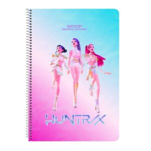 Safta K-Pop Demon Hunters Libreta con Espiral - Formato Folio - 80 Hojas de 80g/m2 - Cuadricula 4x4mm - Tapas Duras Glasofonadas - 21.5x31x1cm - Multicolor