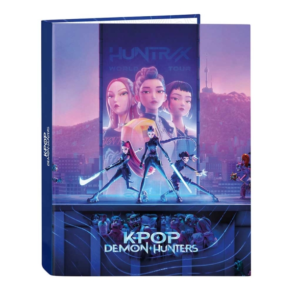 Safta K-Pop Demon Hunters Carpeta de 4 Anillas de 25mm - Formato Folio - Tapas Duras Forradas - 26.5x33x4cm - Multicolor