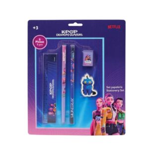 Safta K-Pop Demon Hunters Pack Escolar - 2 Lapices - Regla - Sacapuntas - Goma de Borrar - Multicolor
