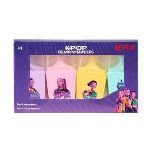 Safta K-Pop Demon Hunters Pack de 4 Marcadores Fluorescentes - Punta Biselada - Colores Surtidos