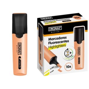Ingraf Long-Life Marcador Fluorescente - Punta Biselada - Trazo 2-5mm - Tinta Base de Agua - Color Naranja