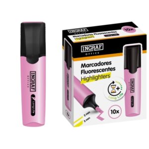 Ingraf Long-Life Marcador Fluorescente - Punta Biselada - Trazo 2-5mm - Tinta Base de Agua - Color Rosa