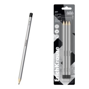 ErichKrause Art Pack de 3 Lapices de Grafito - Durezas Surtidas H, HB y B - Cuerpo Hexagonal - Mina Resistente - Color Plata