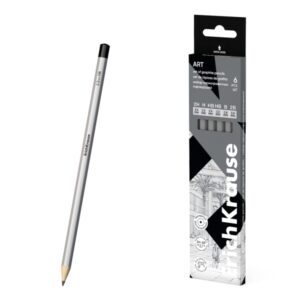 ErichKrause Art Pack de 6 Lapices de Grafito - Durezas Surtidas 2H-4B - Cuerpo Hexagonal - Facil Afilado - Agarre Ergonomico - Color Plata