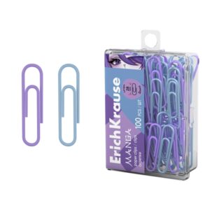 ErichKrause Manga Pack de 100 Clips Recubiertos - 28mm - Caja de Plastico - Colores Surtidos