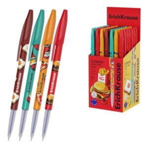ErichKrause Stick Cheat Meal Boligrafo con Capuchon - Modelos Surtidos - Trazo 0.26mm - Tinta de Baja Viscosidad - Tapa Ventilada - Color Azul
