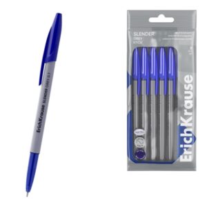 ErichKrause Slender Stick Grey Pack de 8 Boligrafos con Capuchon - Punta de Aguja 0.7mm - Cuerpo Opaco Gris - Trazo 0.26mm - Tinta de Baja Viscosidad - Tapa Ventilada - Color Azul