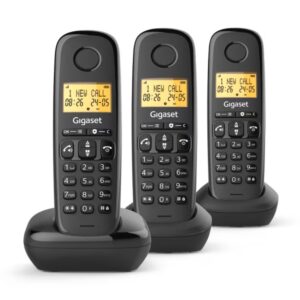 Gigaset Basic 100 Trio Telefono Inalambrico Dect con Identificador de Llamadas - Bloqueo de Llamadas - Pantalla Retroilluminada - Color Negro