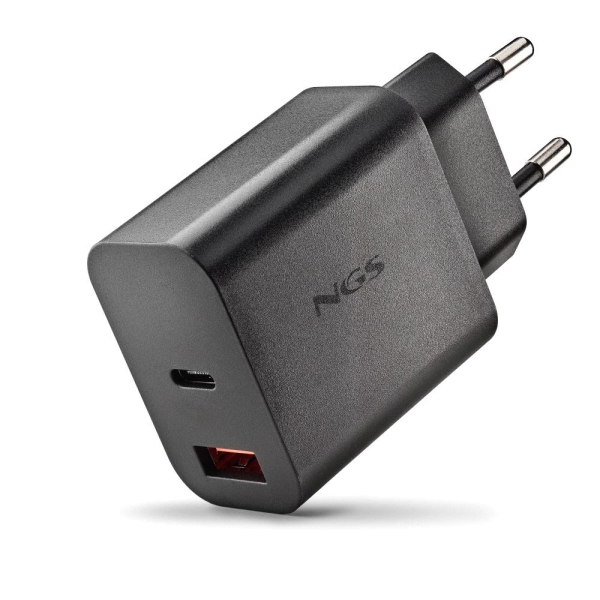 NGS ERA 30W Cargador de Pared Ultrarrapido GaN - 1 USB-C y 1 USB-A - Color Negro