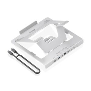 Aisens ASUC-7P045-GR Soporte para Portatil hasta 16" - Regulable en Altura - Antideslizante - Plegable - USB-C Docking 7 en 1 - Color Gris