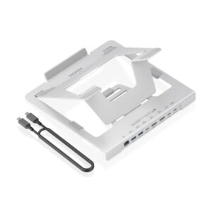 Aisens ASUC-7P046-GR Soporte para Portatil hasta 16" - Regulable en Altura - Antideslizante - Plegable - USB-C Docking 7 en 1 - Color Gris