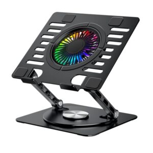 CoolBoox CoolAir RGB Soporte Elevador para Portatil de hasta 17" - Ajustable en Altura - Rotacion de Base 360 - Ventilador RGB - Color Negro