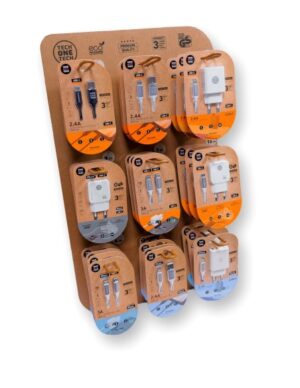 TechOneTech Expositor de 27 Cables y Cargadores para Smartphone - Unidades Surtidas