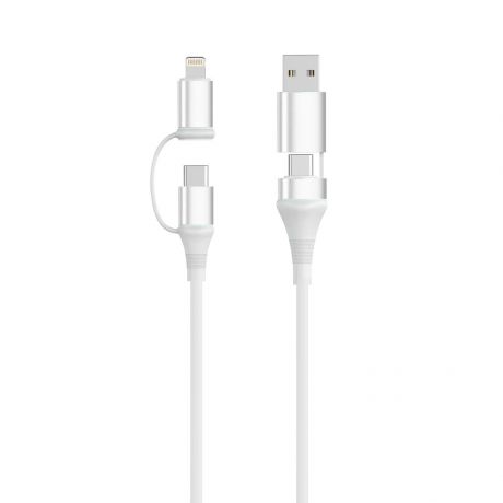 Ewent EC1075 Cable USB-C 4 en 1 - 60W - 1 Metro - USB-C, USB-A, Lightning - Color Blanco