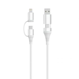 Ewent EC1076 Cable USB-C 4 en 1 - 60W - 2 Metros - USB-C, USB-A, Lightning - Color Blanco