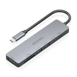 Aisens USB-C Dock 7 en 1 - USB-C a 1xHDMI - 2xUSB-A - 1xUSB-C - 1xUSB-C PD 100W - 1xSD - 1xMicroSD - 15cm - Color Gris