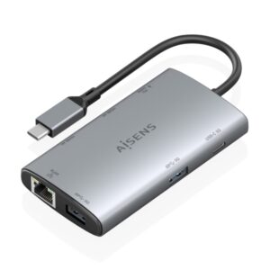 Aisens USB-C Dock 7 en 1 - USB-C a 2xHDMI 4K - 1xRJ45 - 2xUSB-A 3.0 - 1xUSB-C - 1xUSB-C PD 100W - 20cm - Color Gris