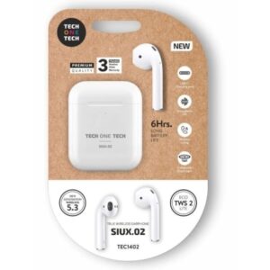 TechOneTech SIUX.02 Auriculares Inalambricos Bluetooth TWS - Hasta 20h de Reproduccion - IPX5 - Color Blanco
