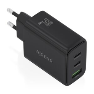 Aisens Cargador GAN 67W - 2x USB-C PD3.0 QC4.0 - 1xUSB-A QC3.0 - Color Negro